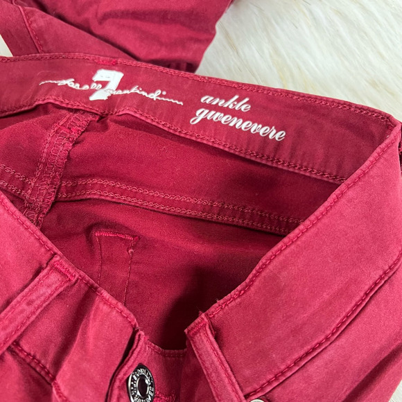 7 For All Mankind Womens Ankle Gwenevere Cropped Jeans Maroon Stretch Frayed 27 - Picture 8 of 9